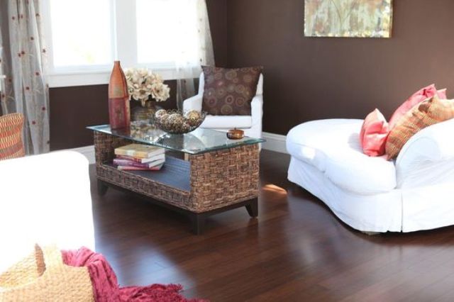 dark bamboo floors look great with ratta or woven furniture