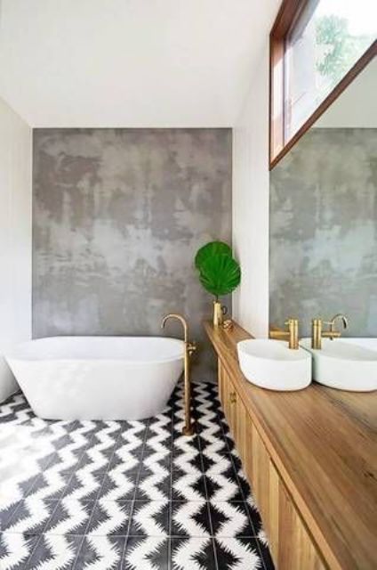 bold black and white patterned tile to make a statement