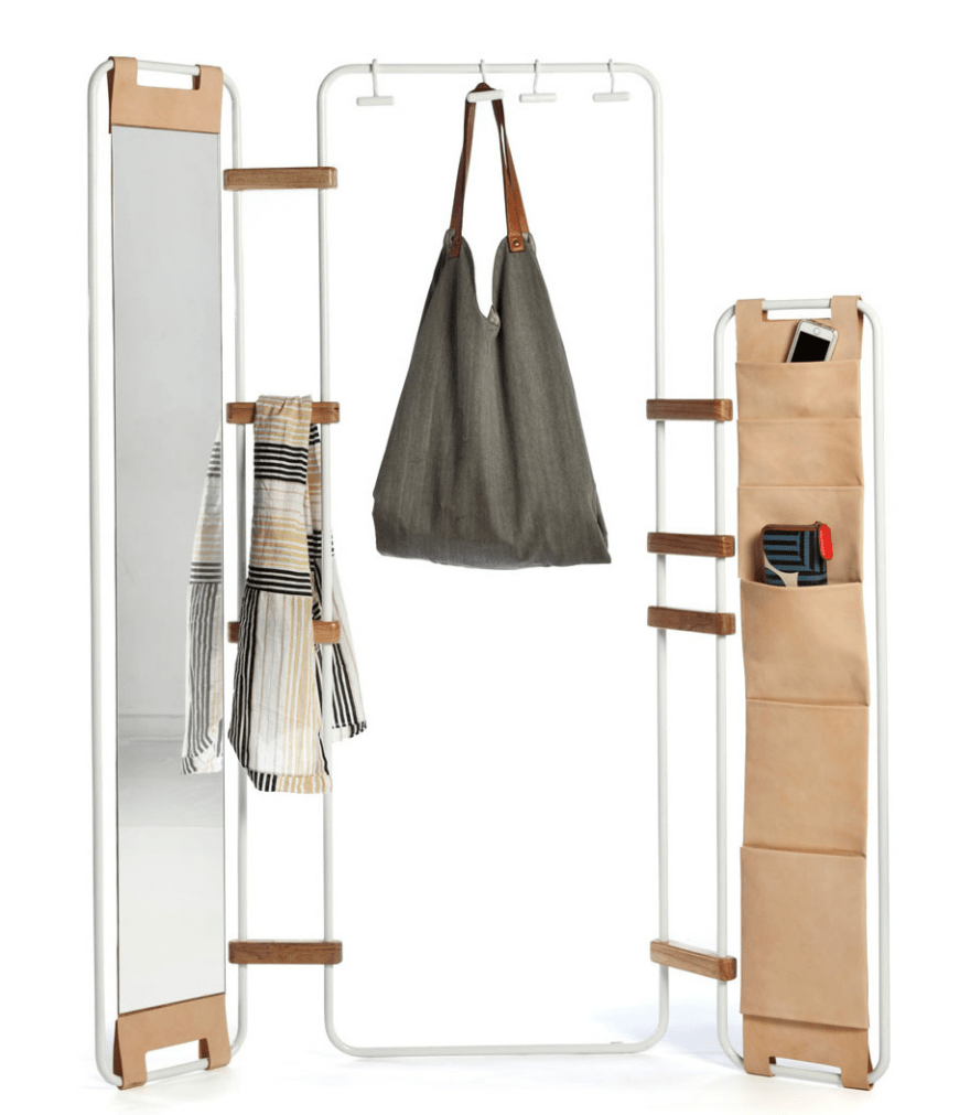 system of metal frames, wooden hinges and accessories as a rack and space divider
