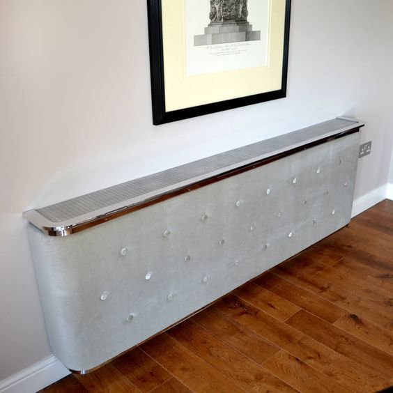 upholstered soft touch fabric radiator covers with cast aluminium detailing