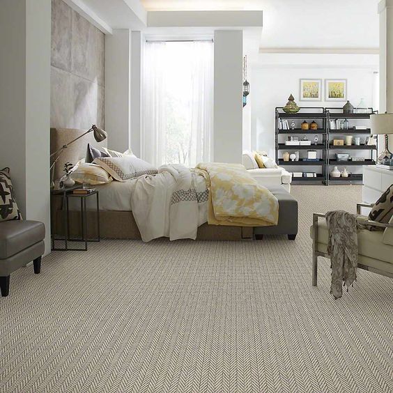 chevron-patterned carpet flooring to match the decor