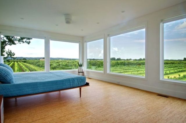 decorative cork flooring makes this bedroom feel like outside as it's all-natural