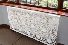 21 white lace radiator cover with a contemporary design