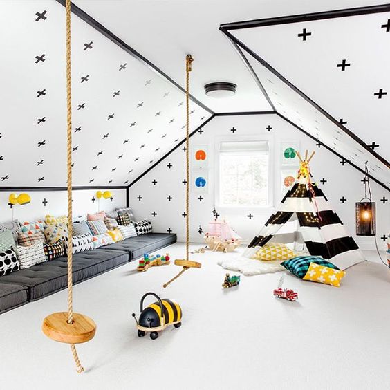 22 bold play space with a teepee and floor seatings