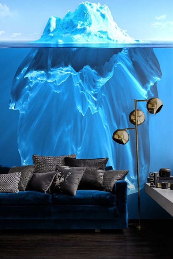 iceberg photo wall mural is an eye-catchy feature in this room
