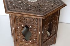 23 carved wood and mother of pearl nightstand