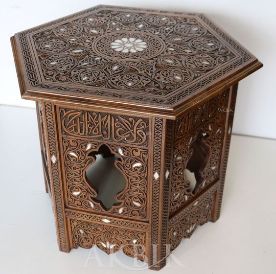 carved wood and mother of pearl nightstand