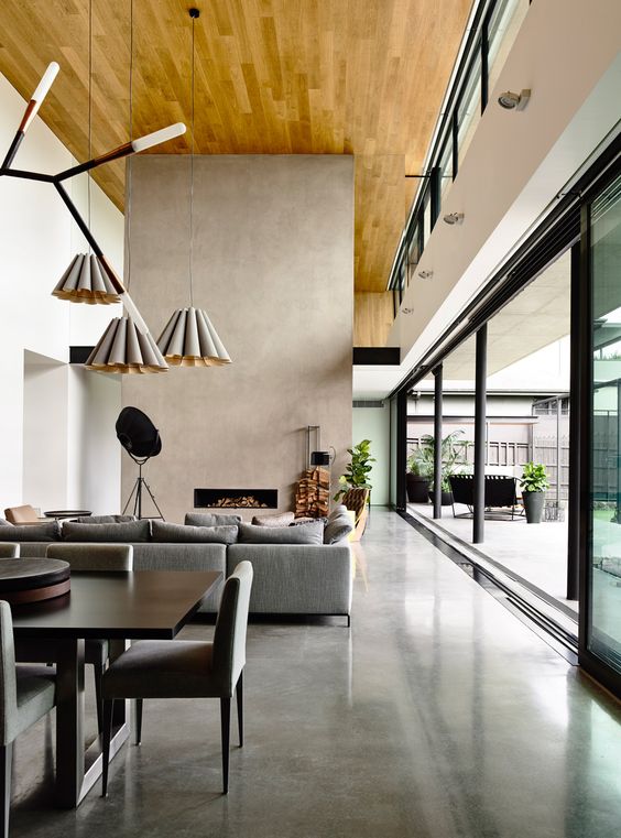 polished concrete floors for a large open-plan living space