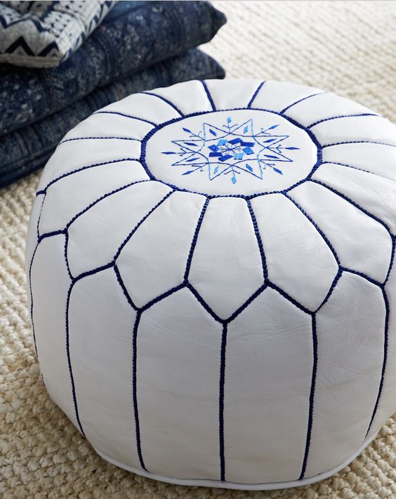 white and blue pouf