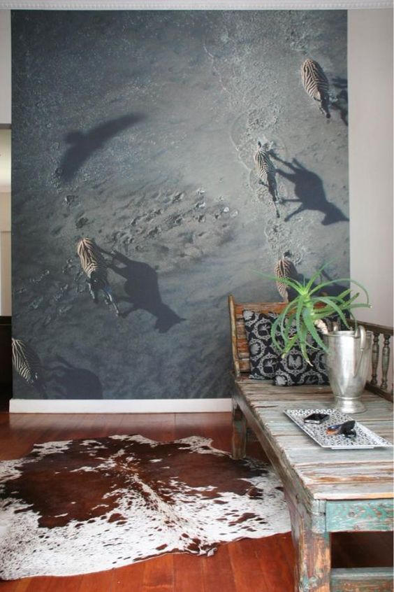 zebra wall mural creates an eye-catchy touch in your entryway