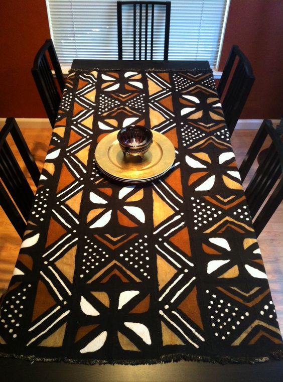 African mud cloth table cloth, handmade using an all natural dying process in Mali