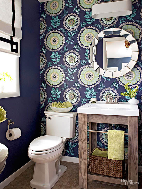 add a visual accent to a small and boring space like this powder room