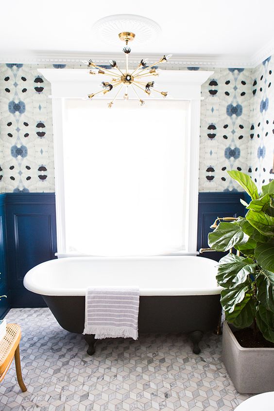 bold blue panels to highlight the wall pattern