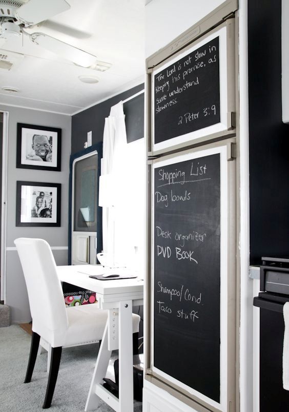 framed chalkboard to cover the ugly panels