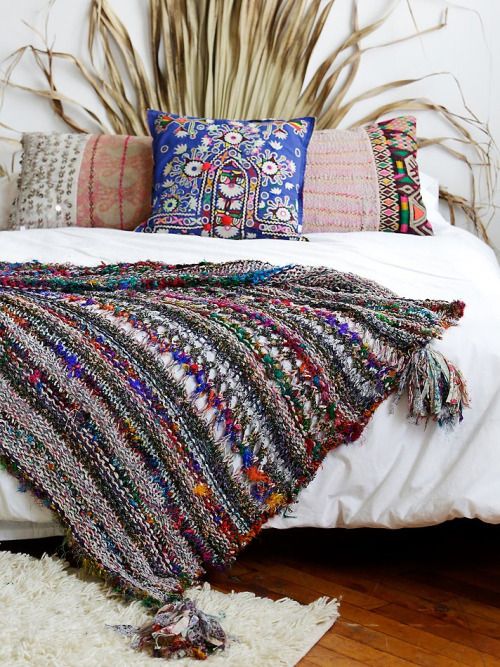 traditional woven blanket and pillows