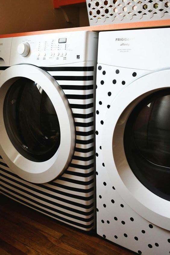 use tape to cover your washing machine and dryer to make them look cool