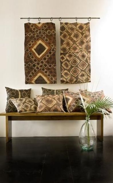 Vintage fabric woven from raffia palm leaf fibers for wall hanging and cushions