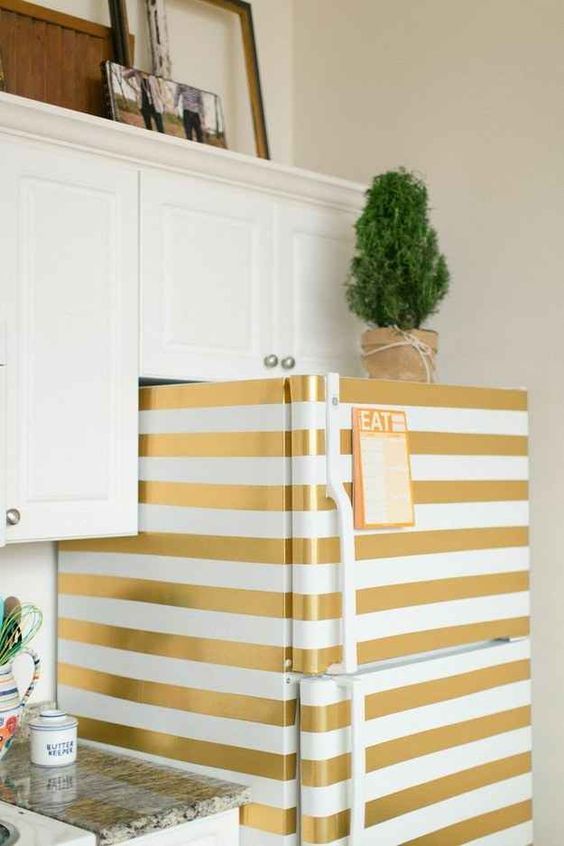 washi tape striped fridge decor