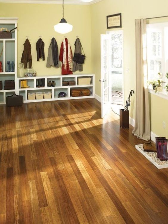 colorful bamboo floors for a modern mudroom
