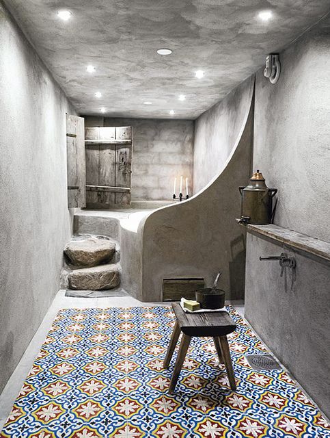 hammam style bathroom with tiles on the floor