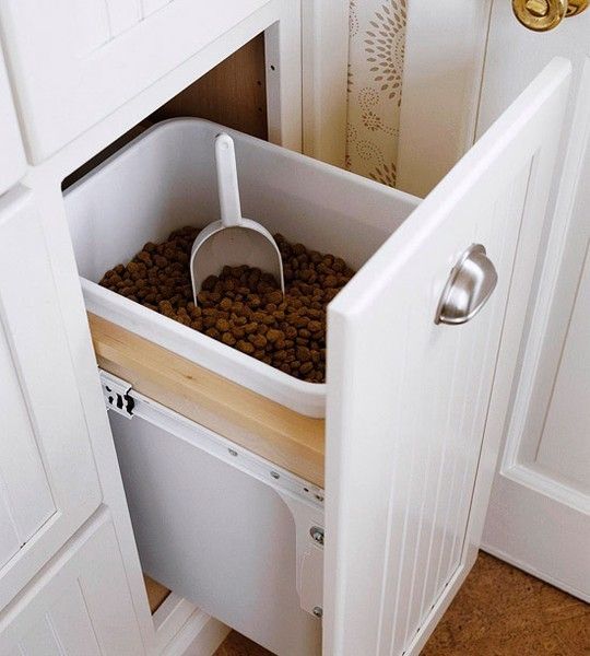 In cabinet dog food bin