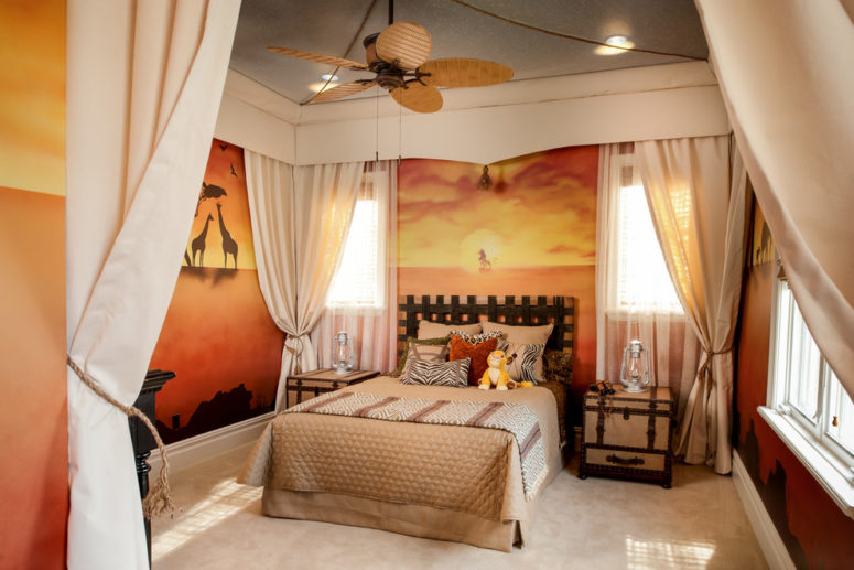 Wall murals are perfect to design a kids room inspired by Lion King and safari themes. (FrazierFoto)
