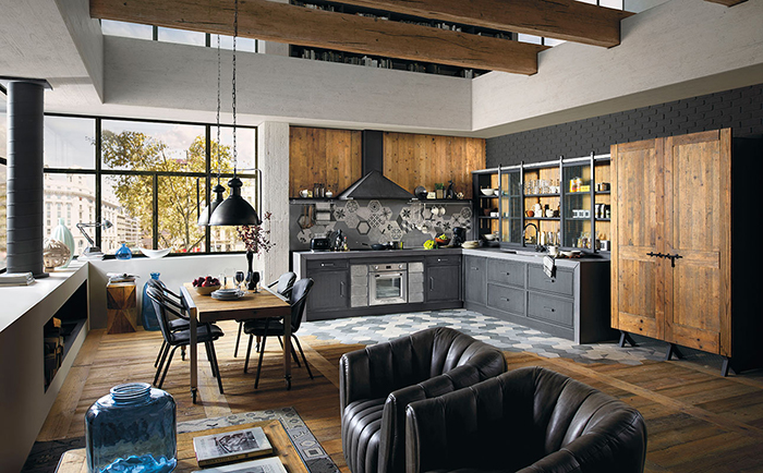 BRERA 76 kitchen by Marchi Cucine is a chic industrial moody kitchen with textural elements