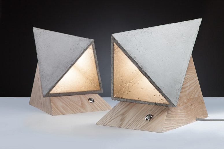 Geometric Monk Lamp Of Wood And Concrete