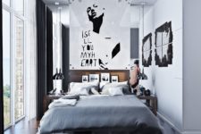 01 This chic urban bedroom is decorated in modern, even minimalist style with industrial touches