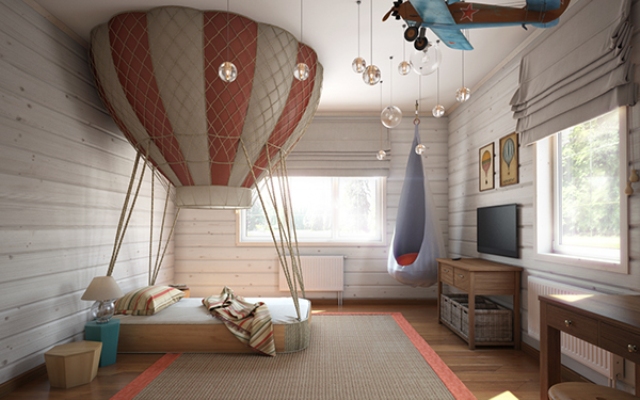 This dreamy bedroom was designed for a small boy, and its theme is air