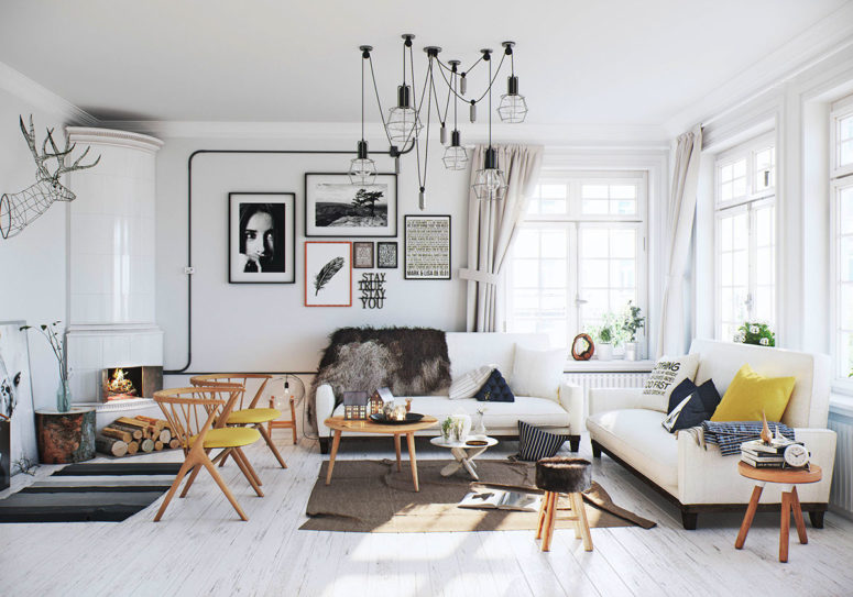 Airy Scandinavian Apartment With Traditional Wood Stoves