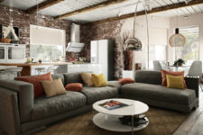 01 This modern apartment is decorated in industrial style and looks chic