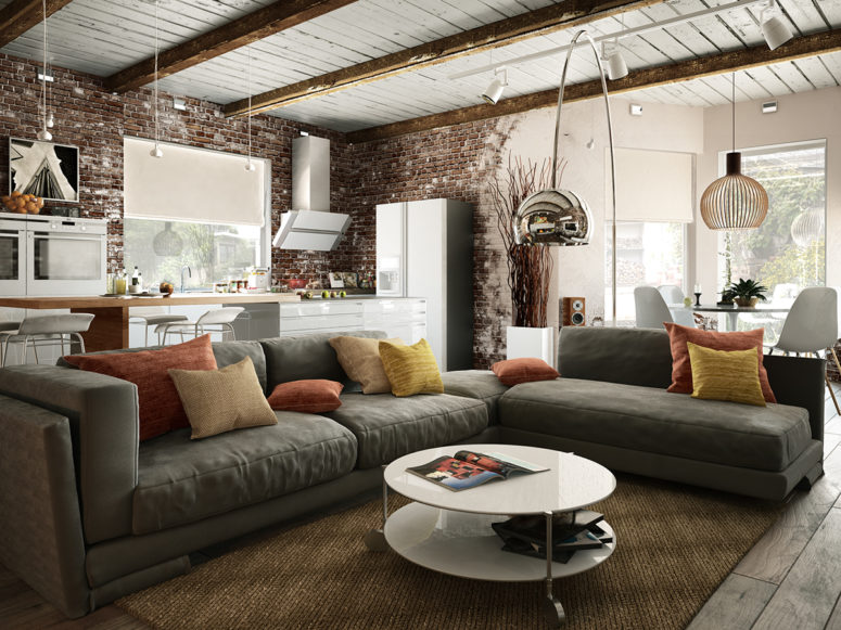 Small Industrial Apartment With Exposed Brick Walls