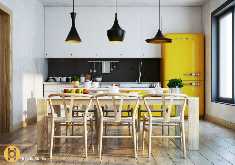 Cozy Modern Kitchen With Sunny Yellow Touches