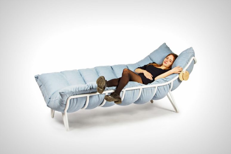 This is a steel frame chaise lounge, which you can soften with a corresponding duvet
