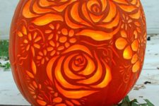 02 bouquet of flowers carved on a pumpkin is a cool romantic piece