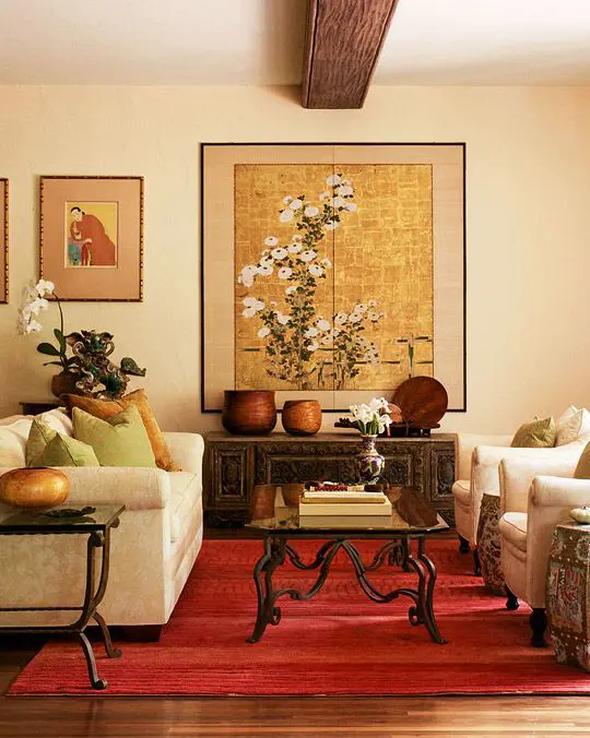 traditional refined living room with buttemilk-colored walls