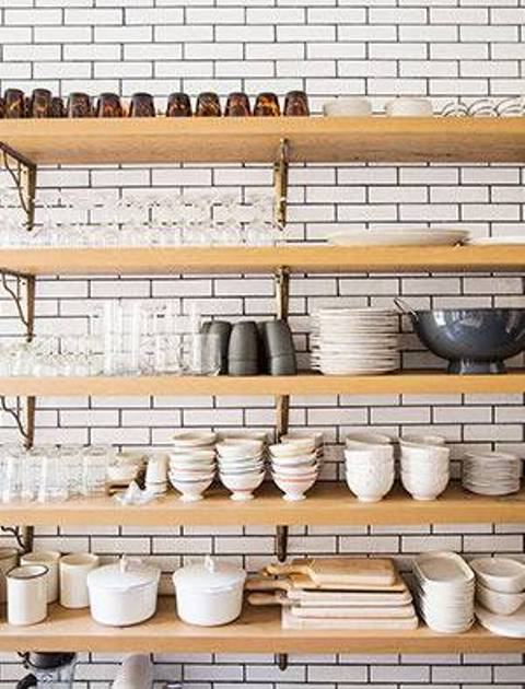 Open shelving is ideal for storage