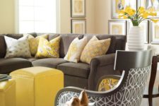 03 elegant mix of charcoal grey and bold yellow furniture, artworks and accessories
