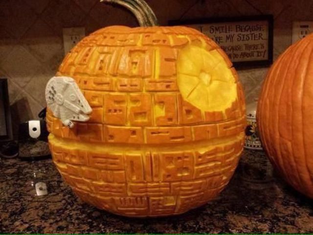 brilliantly carved Death Star pumpkin