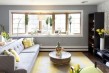 04 modern dove grey living room infused with bold yellow details looks refreshing