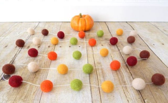 felt balls in fall colors for cheerful garlands