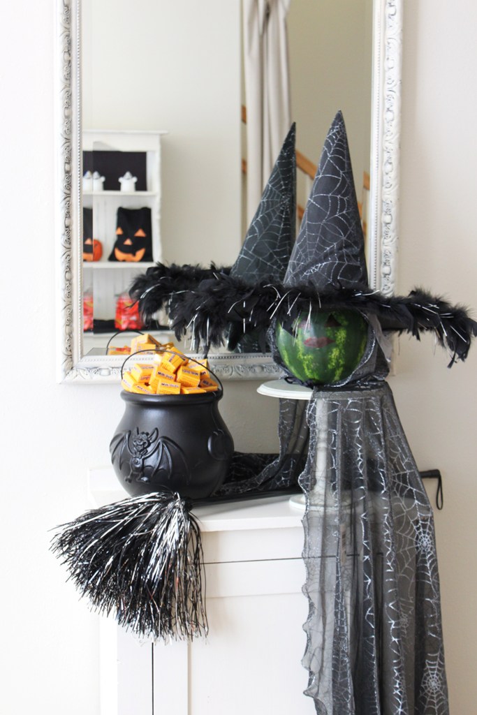 such a watermelon witch is a fun decoration for kids' parties and is a great sweets display