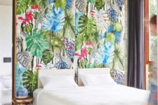 06 bold tropical fabric wall for a bedroom
