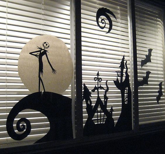 Jack Skellington scene for the window made from cardboard
