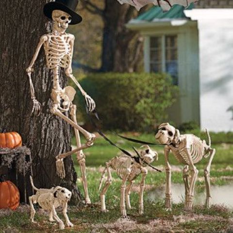 cool skeleton scene placed in your garden or yard is an elegant idea for Halloween