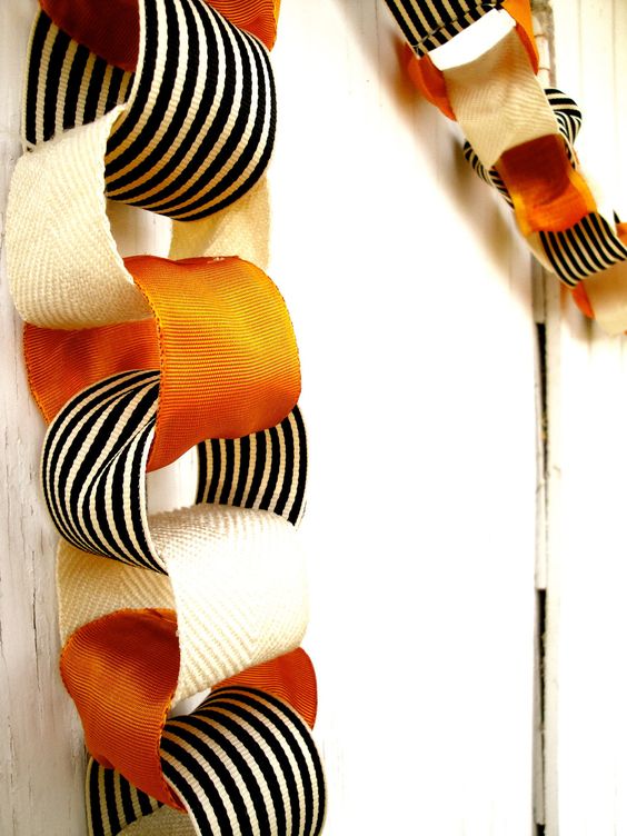 cream, orange and black and white ribbon garland