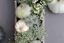 09 neutral box centerpiece with pumpkins and greenery