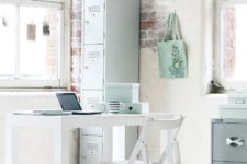 10 airy and light home office with uneven brick walls and aqua accents