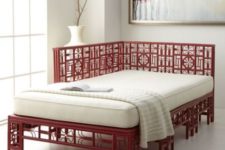 12 Chinese-inspired red and wwhite daybed in a neutral space